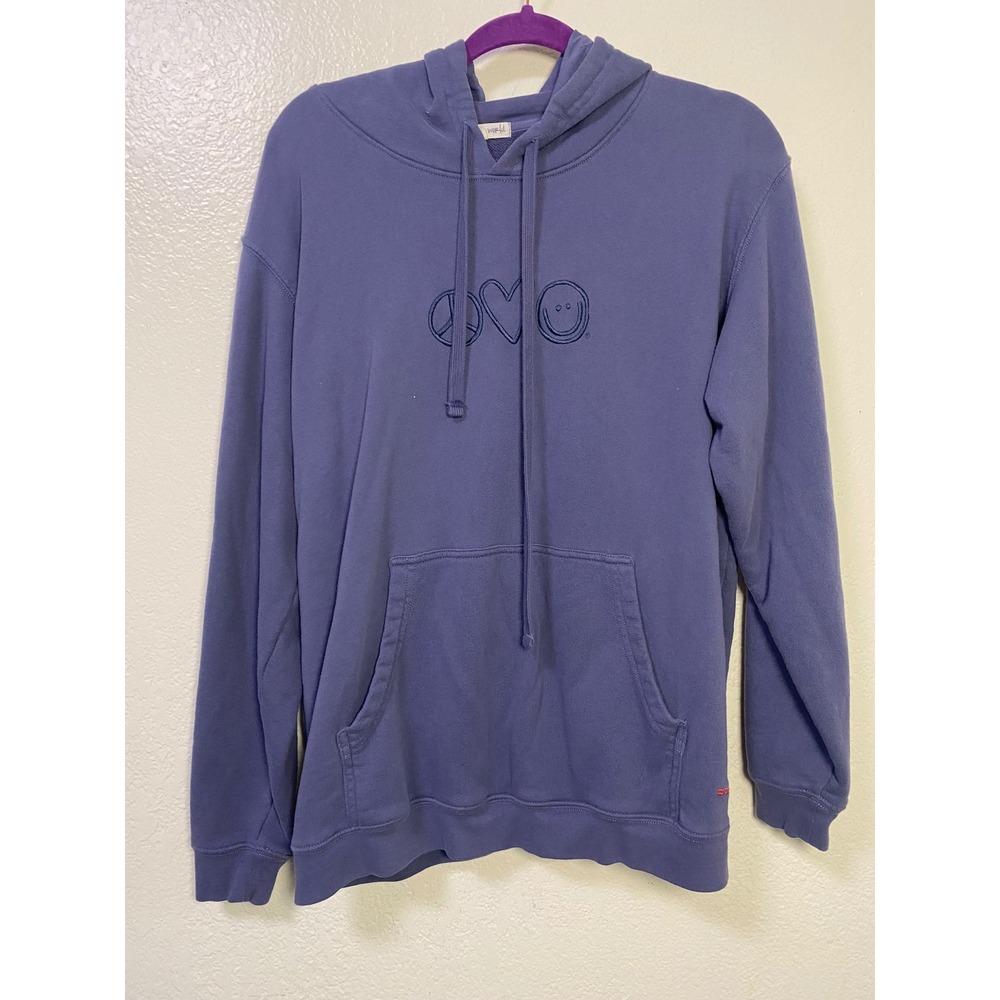 Peace Love World Core Hoodie Embroidered Peace Heart Smiley Sweatshirt Sz Large